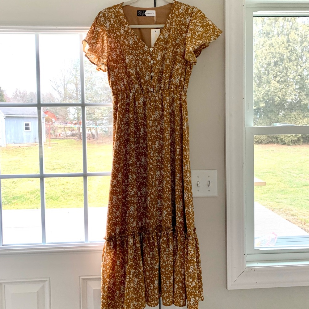 NWT Piper & Scoot mustard maxi dress- Size XS